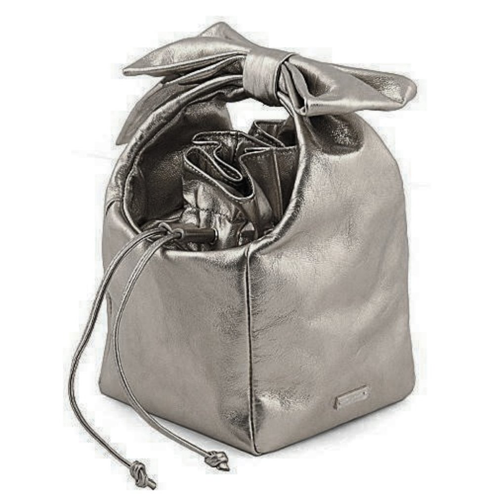 kate spade Metallic Silver Drawstring Wristlet Bucket Bag